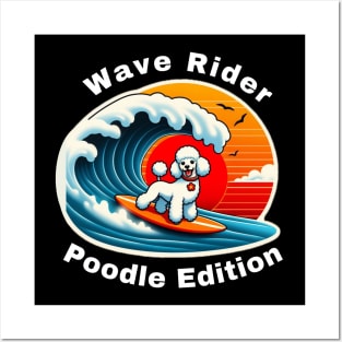 Wave Rider Poodle Edition- White Poodle Surfing on the Great Waves off Kanagawa Posters and Art